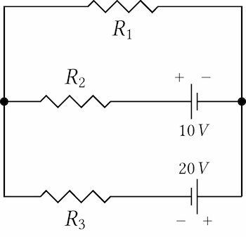 Esercizi sui circuiti elettrici circuito con due generatori e tre resistenze