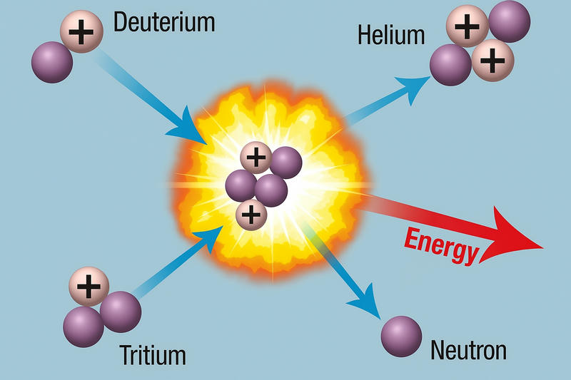 Cos'è la fusione nucleare e perché è così importante? Schema illustrativo della fusione nucleare e la conseguente produzione di energia ed elio