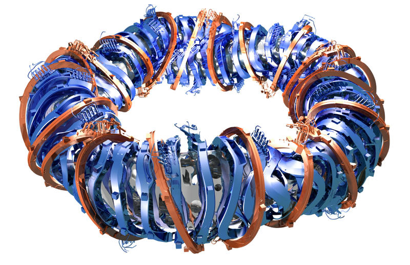 Cos'è la fusione nucleare e perché è così importante? Vista 3D di un reattore stellarator, alternativa al tokamak per il confinamento del plasma.