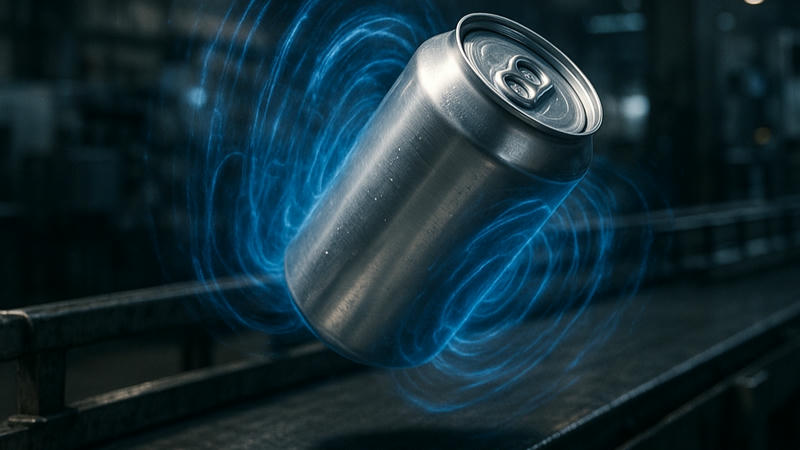 Sorting industriale: cos'è e come funziona? Lattina respinta da un campo magnetico in un impianto industriale